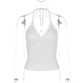 Detailed view of white V-neck lace patchwork on the sexy strapless halter camisole - S / White