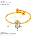 18k gold plated stainless steel open ring featuring a rectangular zircon stone - Rectangle Style (SR190G)