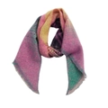 Detail of colorful striped knit shawl showing textured wool yarn and fringed edges - Stripe Pink Yellow
