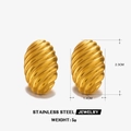 Polished golden stainless steel oval stud earrings with textured twist design for women - Threaded Oval Studs