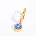 Minimalist 18K gold earrings with round blue gemstone and pavé white zircons - March (Sky Blue)