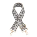 Detail of adjustable blue paisley jacquard bag strap with gold metal hooks and hardware - Gold Buckle / Light Blue