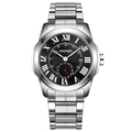 Men's waterproof stainless steel watch with black dial and Roman numeral markers - Steel Band Black Dial