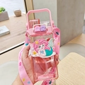 Pink mermaid square plastic water bottle for kids with straw and carrying strap - 520ml / 2057 Pink Mermaid