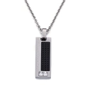 Men's rectangular silver pendant necklace with black inlay, white zircons and Love devotion engraving - Male Style Silver & Black (KP59939)