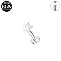 ASTM F136 titanium star-shaped stud with internal threading and polished silver finish - Silver Star Style (G23LAI110-S)