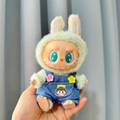 Labubu doll in green bunny suit and blue denim overalls plush accessory for toy figure - Single Sunflower Button Overalls / First And Second Generation Keychains Are Compatible With La Cloth Dolls. Dolls Not Included.