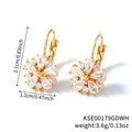 Detailed view of flower-shaped earrings in gold with clear cubic zirconia and dimensions - Gold White