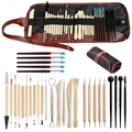 Clay sculpting tool set with wood and metal tools in a black roll-up organizer case - Too3/clay Tool 31-piece Set [a]/pencil Bag