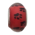 Red large hole charm bead with black paw prints and silver metal core for DIY bracelets - Paw Print Style (11508)