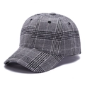 Graue karierte Woll-Baseballkappe mit Vintage-Muster aus einer 45-Grad-Perspektive - Verstellbar / Grau Gitter