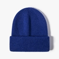 Thick navy blue ribbed knit beanie with wide folded cuff for winter warmth - One Size / Sky Blue