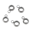 Detail van vijf zilveren roestvrijstalen kraalhangers met lussen voor DIY sieraden maken - Parallelle Enkele Ophanging / Buitendiameter 4mm-Gat 2.3mm / Staalkleur