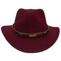 Classic burgundy wool felt western cowboy hat featuring a braided band and gold feather detail - Adult (57-60cm) / Burgundy