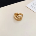 Detail of gold starfish irregular geometric open ring with twisted rope design - 46# Ring-Gold-Real Gold Plated