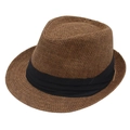 Klassischer kaffeebrauner Fedora-Strohhut mit schwarzem Band für sommerlichen Outdoor-Stil - Kaffeebraun