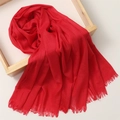 Linen blend scarf in deep red with tassel fringe hanging on a minimalist wood stand - 180*100cm / Sunny Red (TH39-41)