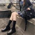 Brown leather loafers and black socks for Japanese JK uniform school girl style - Plus Size / Black JK Mid-tube Socks