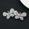 Fermaglio per capelli argento con doppio design a farfalla, strass brillanti e perle - Argento