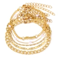 Five-piece gold chain bracelet set with Angel pendant and white pearls on white surface - Style 13-Gold 5Pcs Angel Letter Pearl