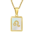 Macro detail of golden Leo zodiac square pendant with shimmering mother of pearl inlay - Leo (With Chain)