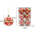 Set of 6 red Christmas tree balls with gold sequin stars and hanging strings - C-Star Pattern