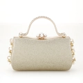 Borsa da sera champagne glitterata con manico di diamanti e decori di perle - Oro