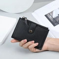 Slim black lychee leather women's wallet with gold zipper and multi-card slot detail - Black