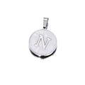 Vintage silver stainless steel round pendant with white shell inlay featuring letter N - Letter N / 22mm (1 Piece/Pack) / Steel