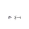 S925 Sterling Silber Ohrstecker mit rundem Zirkonia im Brillantschliff und 4-Krallen-Fassung - 5mm