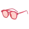 Translucent pink double bridge round sunglasses with light pink tinted lenses - Rose Red Frame Pink Lens Sunglasses