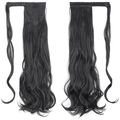 Long wavy black ponytail hair extension with velcro wrap-around and clip-in comb - Natural Black