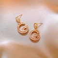 Elegant gold G-letter drop earrings with baguette-cut crystal inlay on silk background - 33# Silver Needle-Gold-Letter