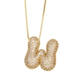 Golden bubble letter W pendant necklace featuring sparkling pavé cubic zirconia - Letter W / Gold
