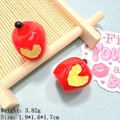 Macro detail of red resin apple charms showing 1.9x1.6cm size and 3.82g weight - Large Heart Apple