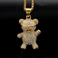 Macro shot of hiphop teddy bear pendant with sparkling rhinestones on black background - Pendant Only / Gold