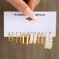 5610101-Gold 6 Pairs-Pearl Mother of Pearl Geometric