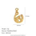 18K gold plated stainless steel horseshoe and horse head pendant with dimensions - Horse Head Pendant - Gold