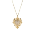 Golden necklace with heart pendant featuring clear stones and curly gold patterns - Ornate Swirl Full Diamond Heart Style (YS-231117-16)