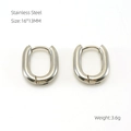 Minimalist silver oval stainless steel huggie earrings 16x13mm high polish finish - Smooth Oval Style (987) / Steel