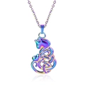 Rainbow plated stainless steel cat pendant necklace with heart detail on white background - Pendant Necklace / Rainbow