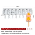Moule à glace en silicone blanc à 8 cavités en forme de cœur avec dimensions - Style Double Coeur (XG-48) / 8 Cavités/Pack / Blanc