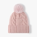 Berretto rosa da donna in maglia a trecce con pompon in ecopelliccia abbinato - Rosa