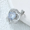Collier pendentif cœur argenté avec grand zircon rond et pierres micro-serties en finition métal - Cœur de Pêche-Blanc/Argent