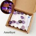 Natural Amethyst crystal stone night light string in a minimalist kraft box package - Amethyst Tumbled Stones String Light - 2m Flat Switch