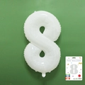 White number 8 foil balloon with retail card packaging for birthday party decor - 40-inch White 8-piece Cardboard Box