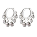 Detailed view of silver hoop earrings featuring sparkling round cubic zirconia stones - Silver Clear Rhinestone Style (MSXETH1527S-Clear)