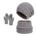 Grey 3-piece winter set with thermal fleece lining knit hat, scarf, and touch screen gloves - Three-Piece Set / Mixed Grey