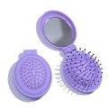 Purple portable folding hairbrush with mirror and air cushion design for travel - Girls Purple Oval Folding Air Cushion Brush