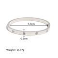 Polished silver bangle details showing 5.9cm inner diameter and 0.5cm width dimensions - Wide Surface Round Zirconia Style (HF-B5181-S)